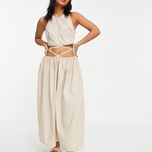 ASOS design petite Cotton Poplin tie wrap around Midi Sundress